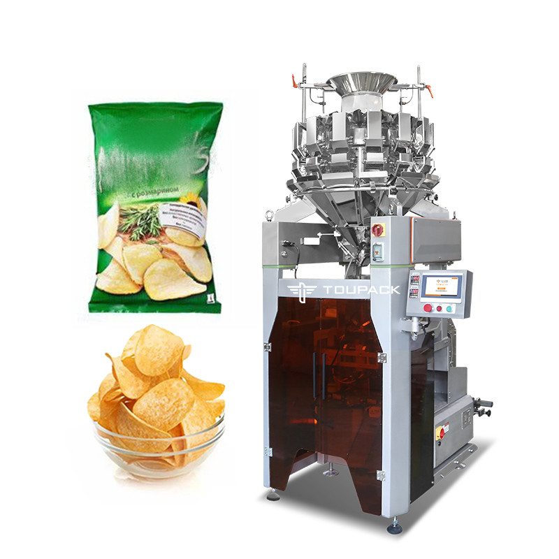 Αυτοματοποιημένη συσκευασία πατάτας chips snacks κάθετη συσκευασία υψηλής ταχύτητας 120BPM έξυπνη ζύγιση & συσκευασία μηχανή