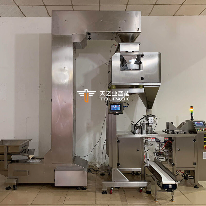 Αυτόματη μηχανή συσκευασίας γραμμικών ζυγιστών με 4 κεφάλια 500g 1kg 2kg Τροφική ποιότητα κόλλα Ετικέτες Φόλιου Χαρτί για φασόλια Σφαιρίδια Ζάχαρη